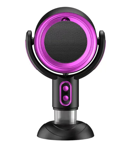Black and purple microphone on a white background