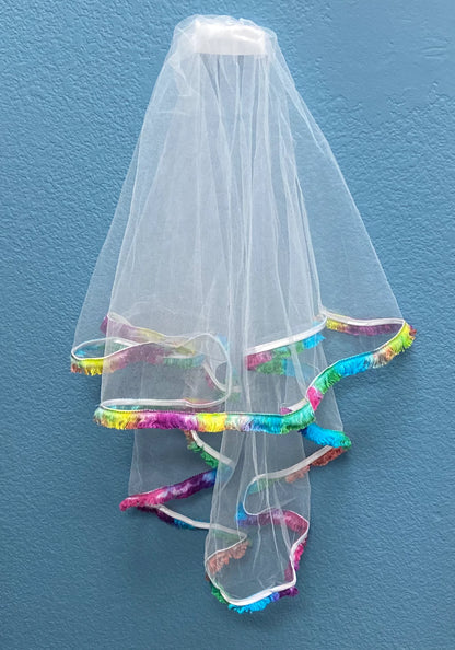 Hand Tie-Dyed Fringe Trimmed Bachelorette Party Veil