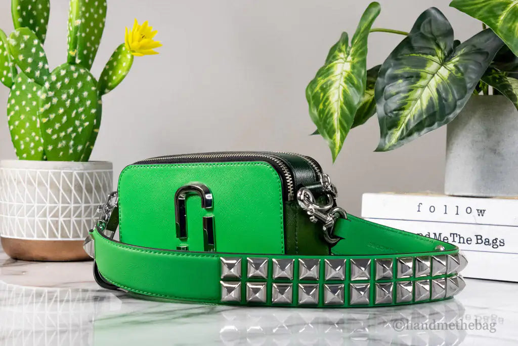 Marc Jacobs The Studded Snapshot Saffiano Leather Fern Green Shoulder Handbag