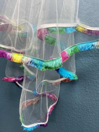 Hand Tie-Dyed Fringe Trimmed Bachelorette Party Veil